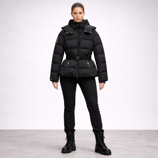 Belted insulated everyday puffer jacket for women | Aria Frost -1