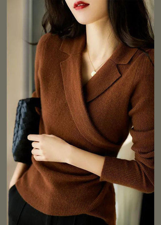 Caramel Peter Pan Collar Asymmetrical Sweater Women  | Elira