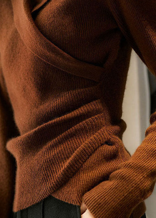 Caramel Peter Pan Collar Asymmetrical Sweater Women  | Elira