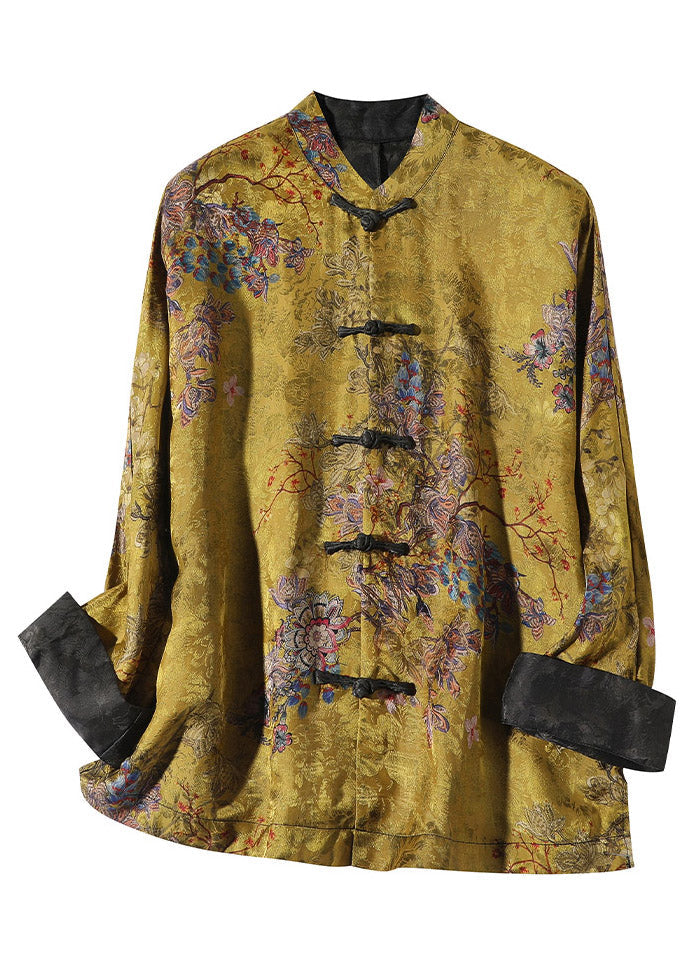 Stand-collar printed long-sleeve elegant coat for women | Mei Lin -6