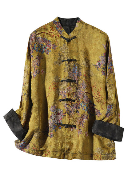Stand-collar printed long-sleeve elegant coat for women | Mei Lin -6