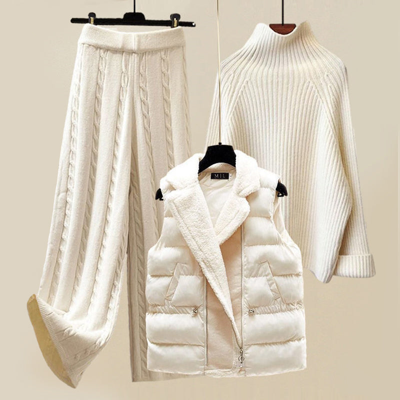 Three-piece knit jumper trousers and vest set for women | Montclair Chloe -1