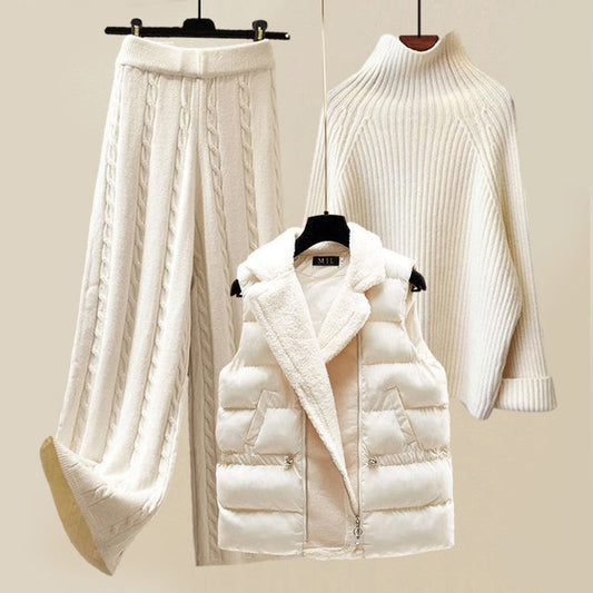 Three-piece knit jumper trousers and vest set for women | Montclair Chloe -1