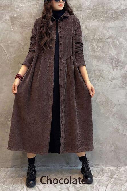 Blackish Green Corduroy Cinched Coat for Women | Mirelle