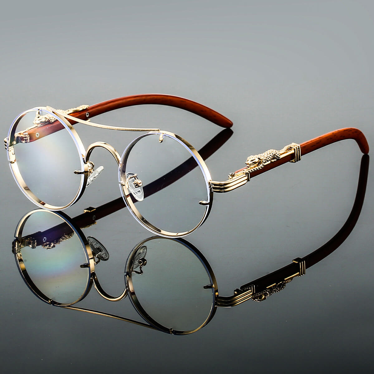 Retro round panther-detail tinted sunglasses for women | Panthera -7