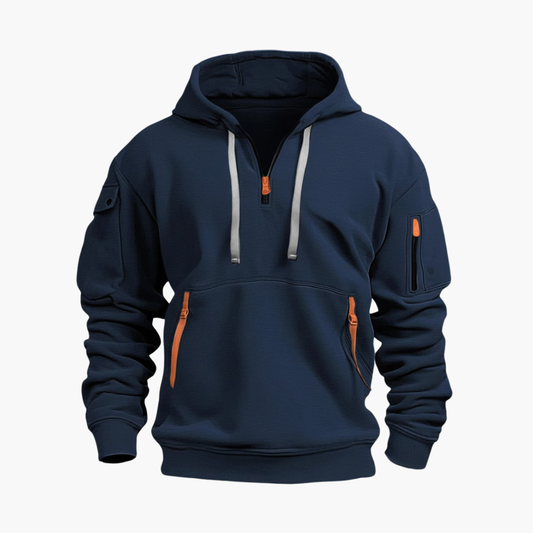 Half-zip hooded pullover with zip pockets for men | Norven -1