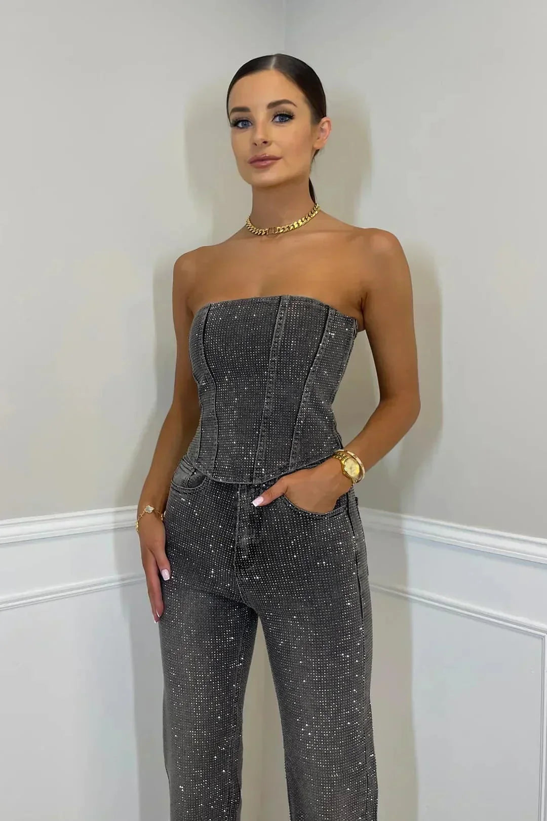 Strapless wide-leg chic everyday jumpsuit for women | Widewear -12