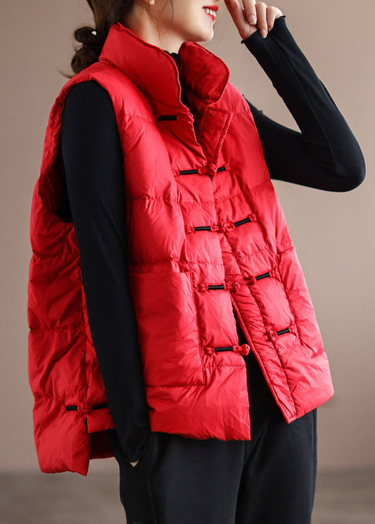 Red Stand Collar Pocket Winter Puffer Vest Women| Lioren
