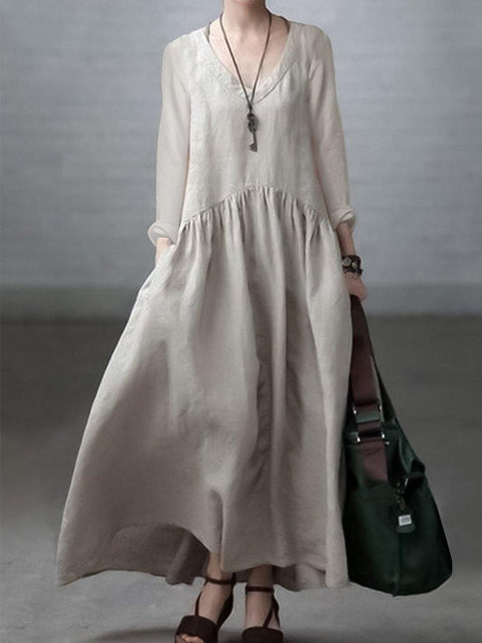 Simple Loose V-Neck Everyday Dress for Women | Arlena