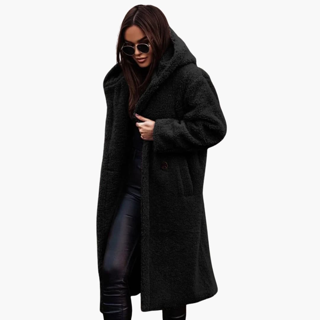 Long hooded button-front coat for women | Eloria -10