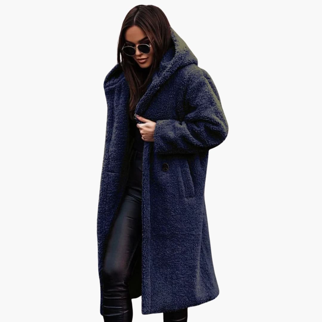 Long hooded button-front coat for women | Eloria -2