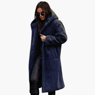 Long hooded button-front coat for women | Eloria -2