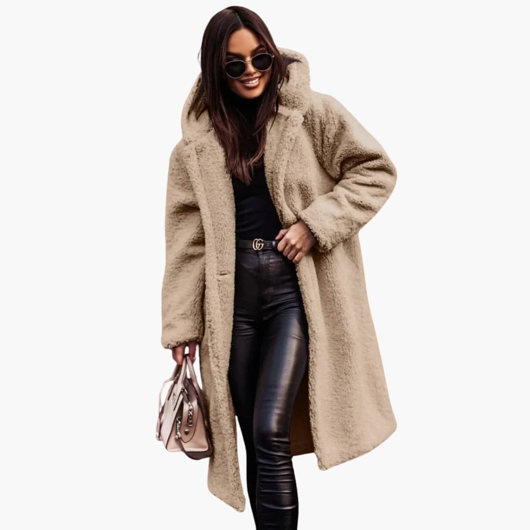 Long hooded button-front coat for women | Eloria -5