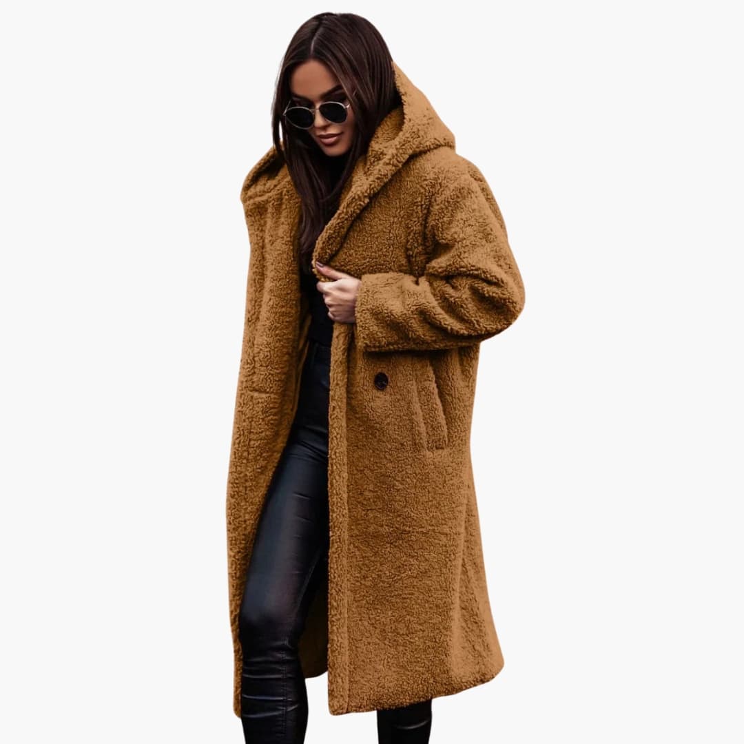 Long hooded button-front coat for women | Eloria -4