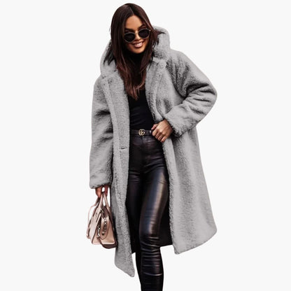 Long hooded button-front coat for women | Eloria -7
