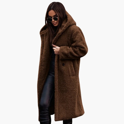 Long hooded button-front coat for women | Eloria -8