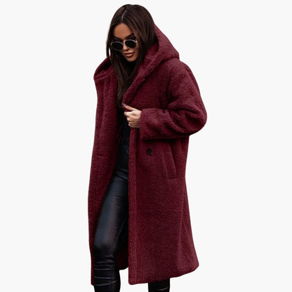 Long hooded button-front coat for women | Eloria -9