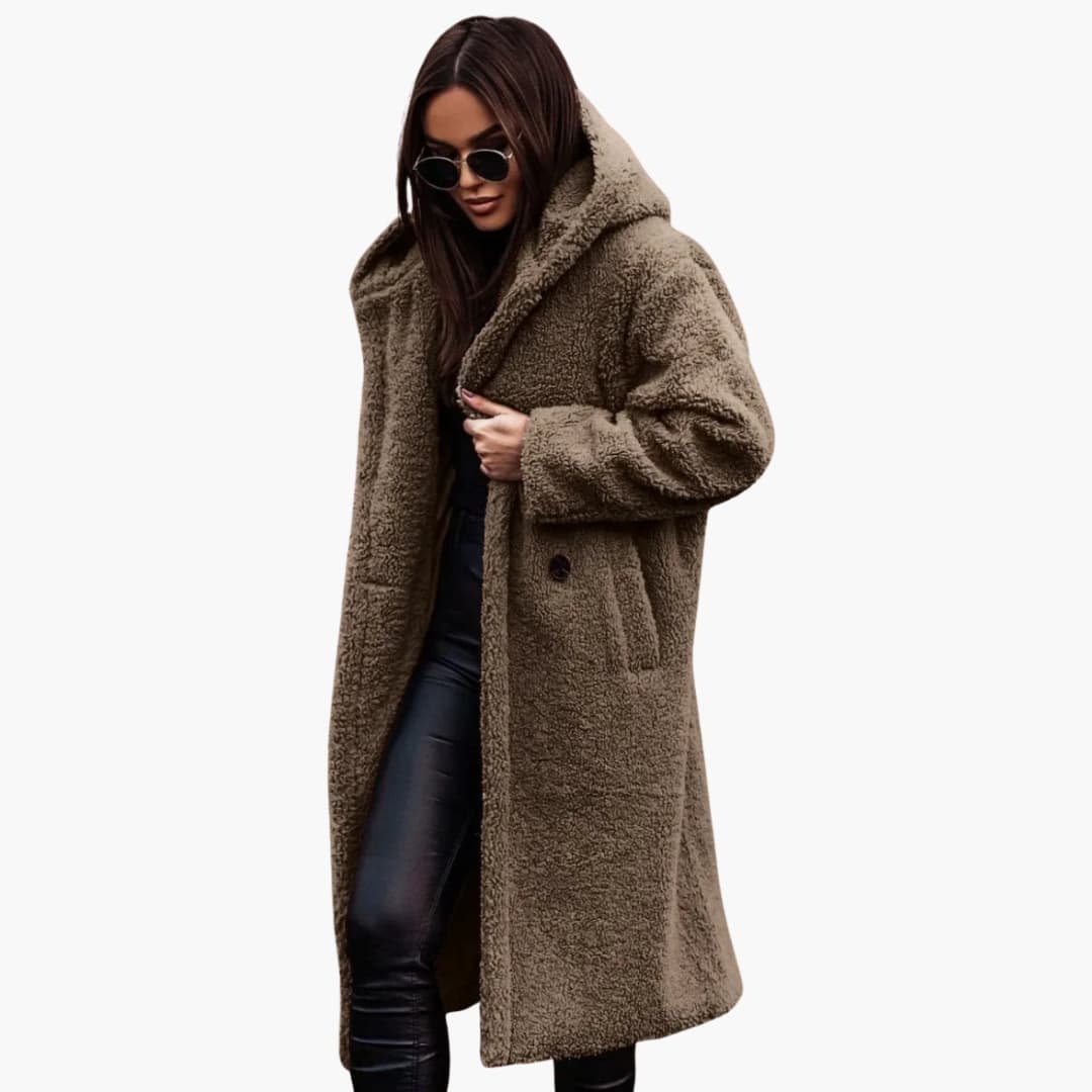 Long hooded button-front coat for women | Eloria -11