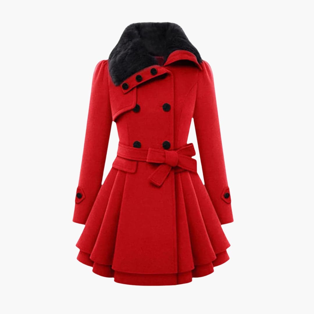 Belted flared-hem everyday winter coat for women | Evelora -4