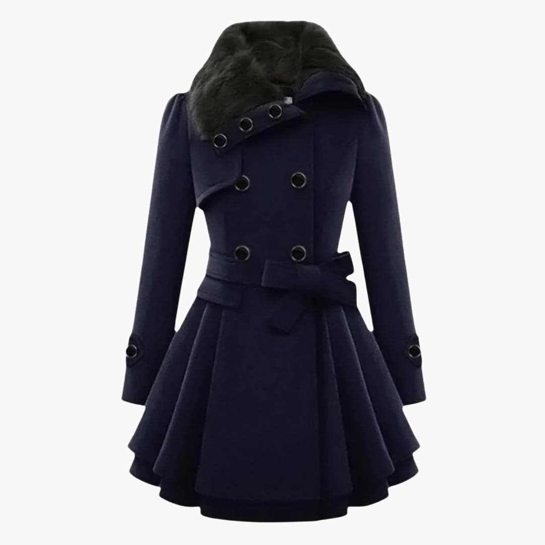 Belted flared-hem everyday winter coat for women | Evelora -3