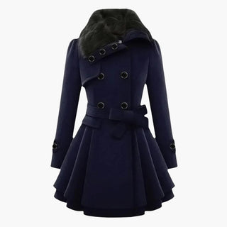 Belted flared-hem everyday winter coat for women | Evelora -3