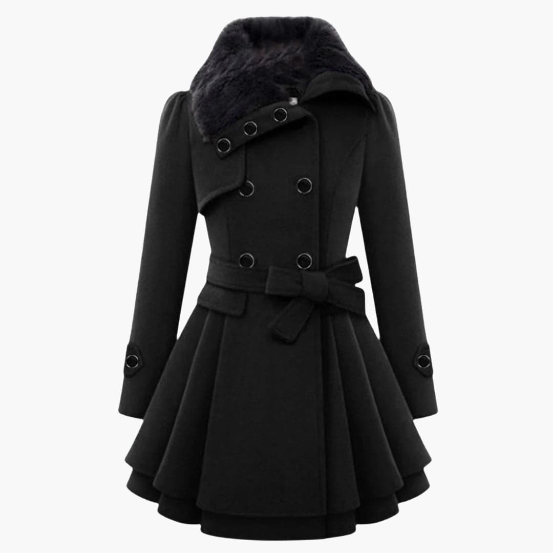 Belted flared-hem everyday winter coat for women | Evelora -2