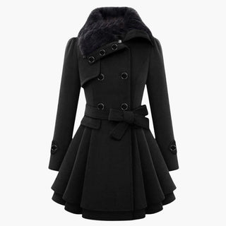 Belted flared-hem everyday winter coat for women | Evelora -2