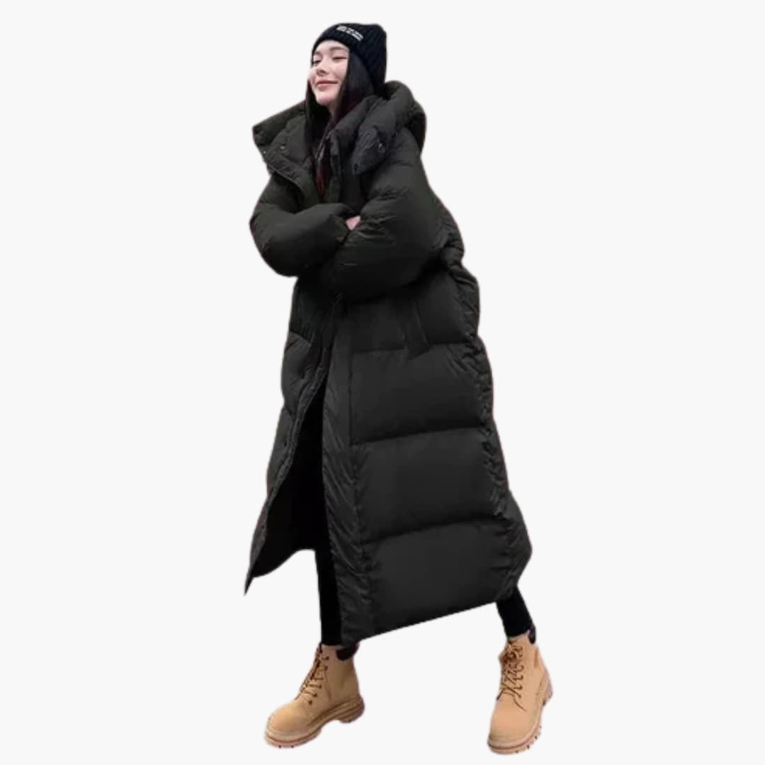 Long hooded quilted puffer jacket for women | Norlina -4