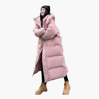 Long hooded quilted puffer jacket for women | Norlina -1