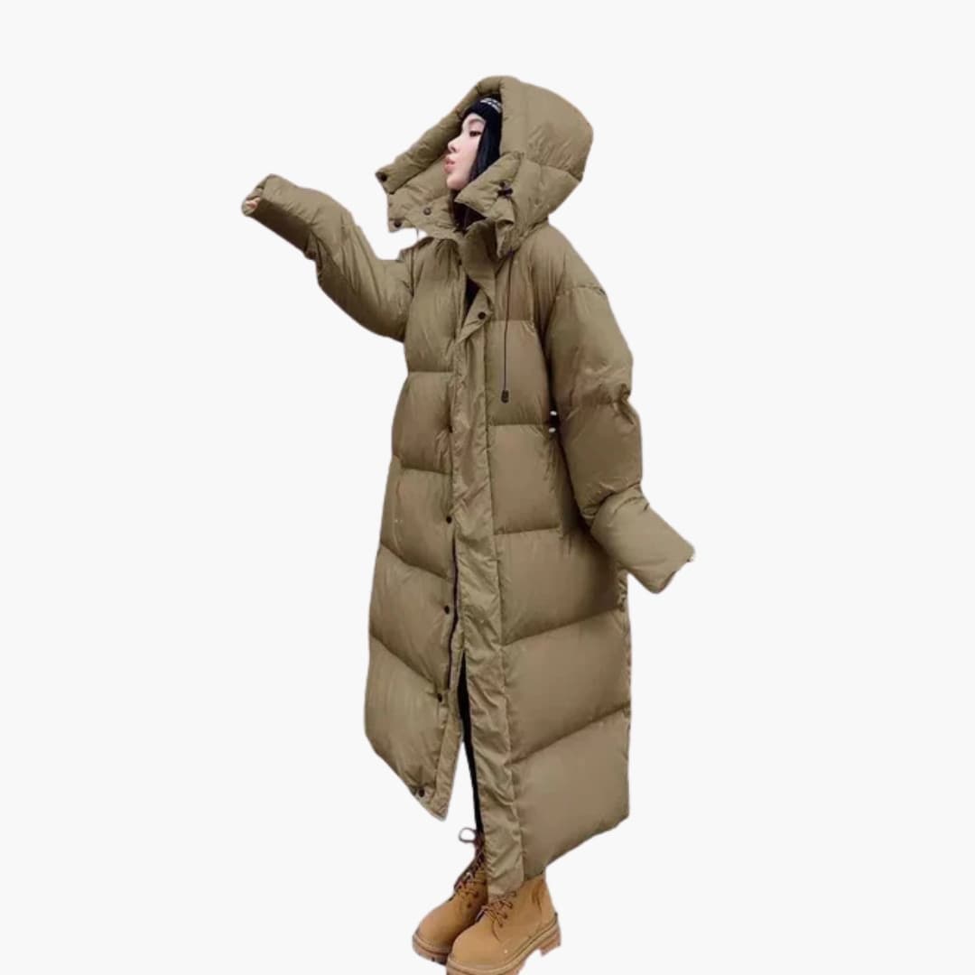Long hooded quilted puffer jacket for women | Norlina -2