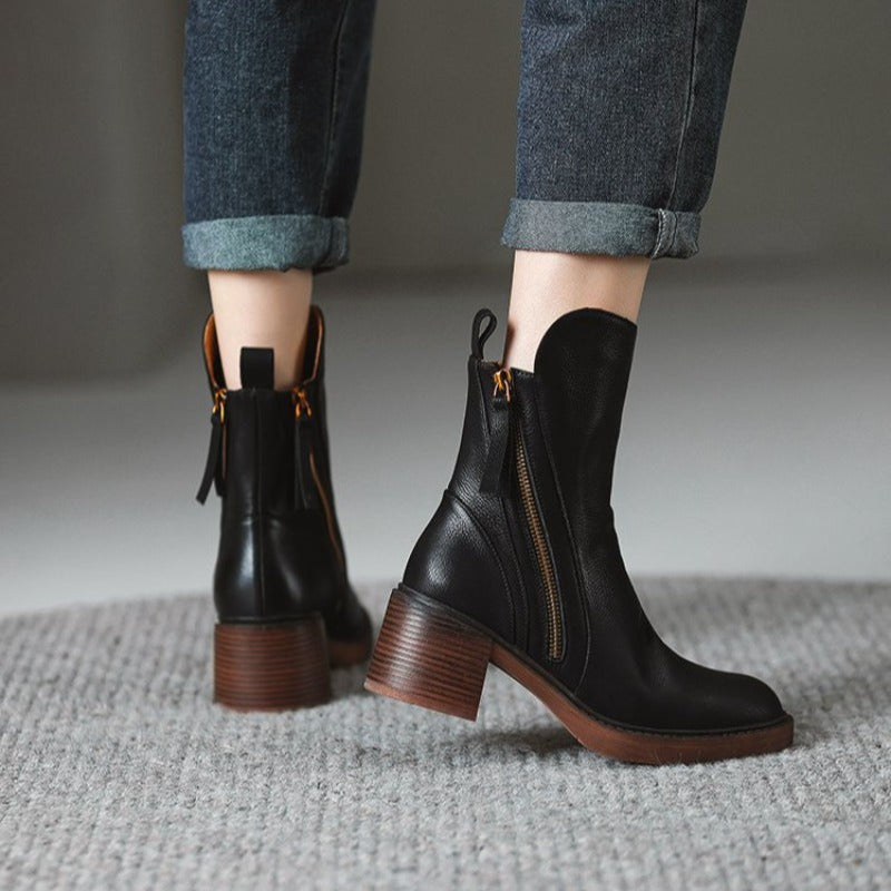 High-heel metal-zip ankle boots for women | Selene -8