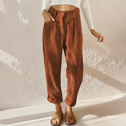 High-waisted wide-leg textured everyday trousers for women | Lisette -3
