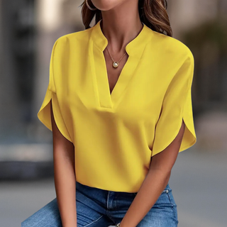Elegant notched V-neck everyday blouse for women | Elara -8
