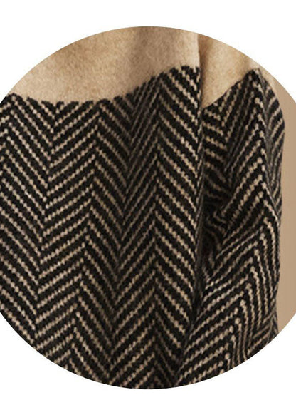 Khaki patchwork turtleneck knit pullover for women | Elowen -5