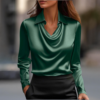 Draped-neck satin everyday blouse for women | Valentina -10