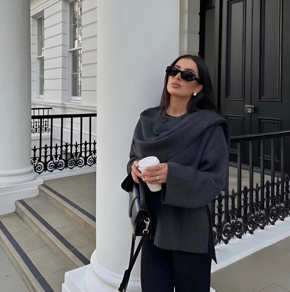 Asymmetrical elegant drape winter poncho for women | Emma -2