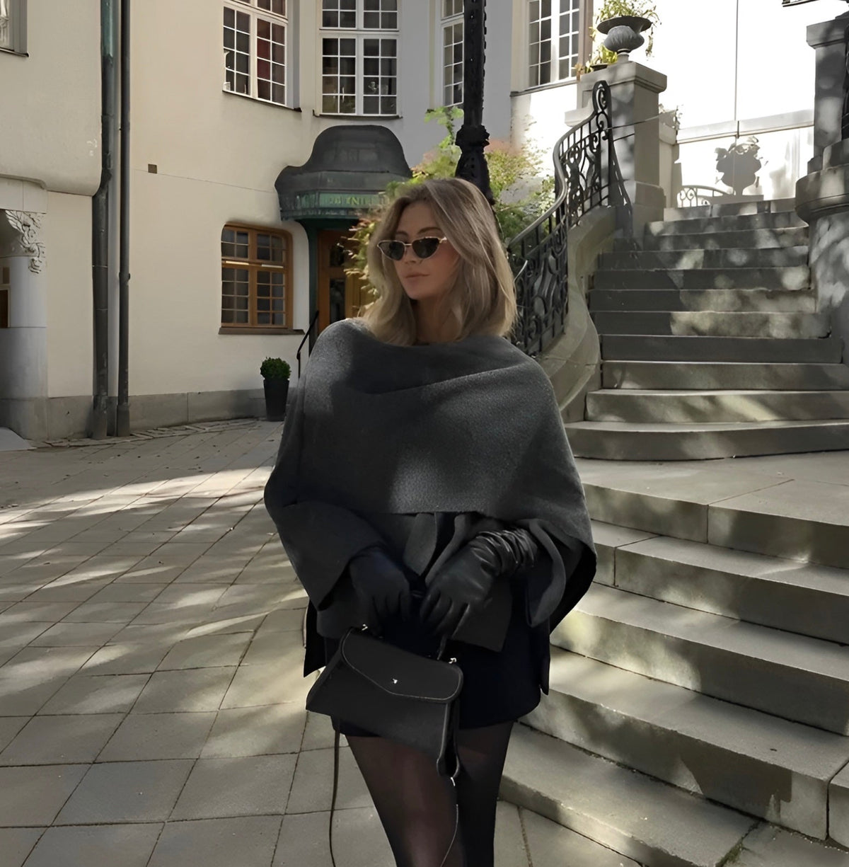 Asymmetrical elegant drape winter poncho for women | Emma -3