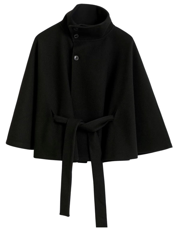 Elegant high collar long coat with removable belt for Women | Ivanna Élan
