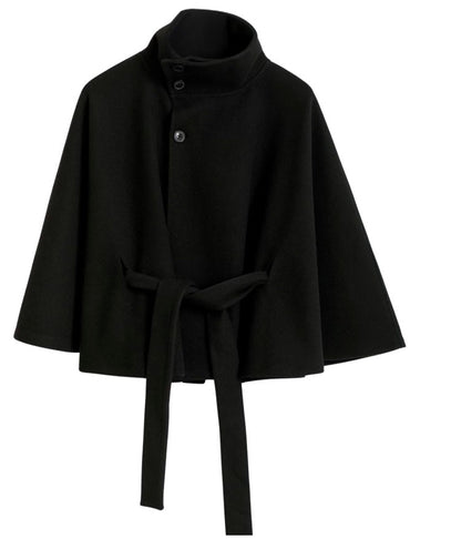 Elegant high collar long coat with removable belt for Women | Ivanna Élan
