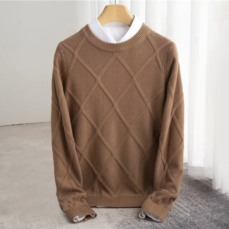 Argyle knit ribbed crew-neck jumper for men | Francois -6