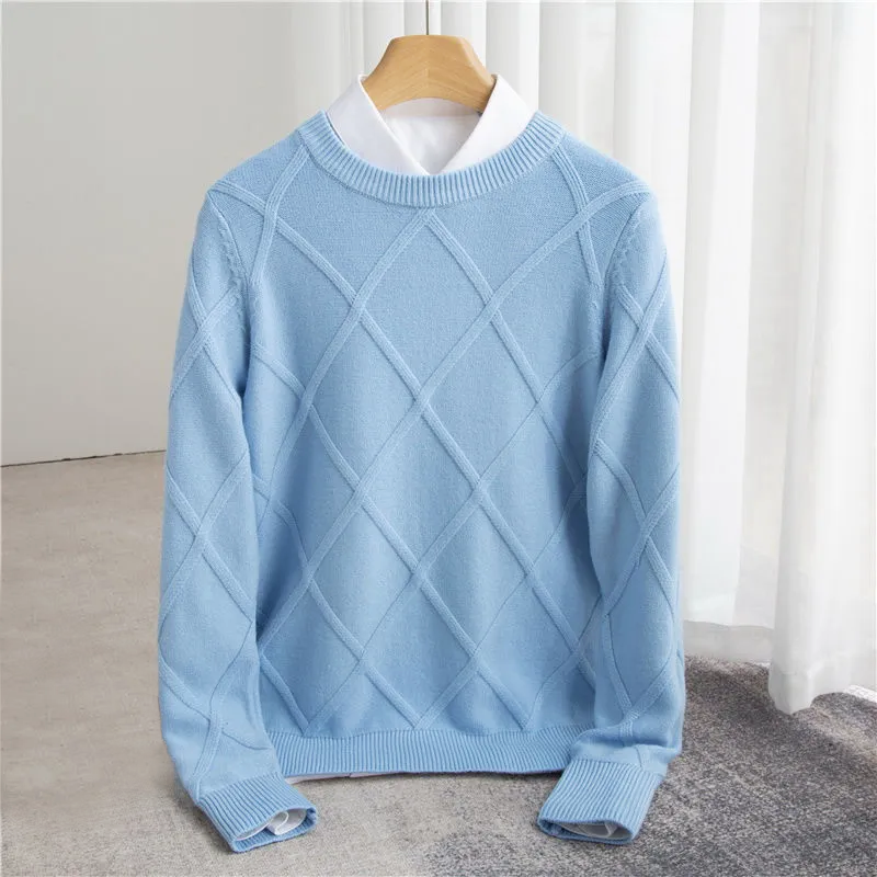 Argyle knit ribbed crew-neck jumper for men | Francois -5