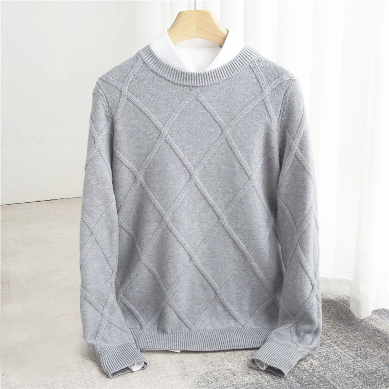Argyle knit ribbed crew-neck jumper for men | Francois -4