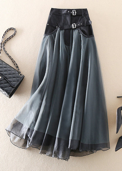 French grey patchwork tulle skirt for women | Greyelle -1