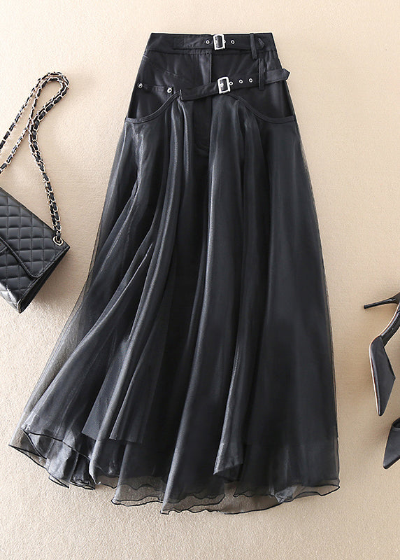 French grey patchwork tulle skirt for women | Greyelle -2