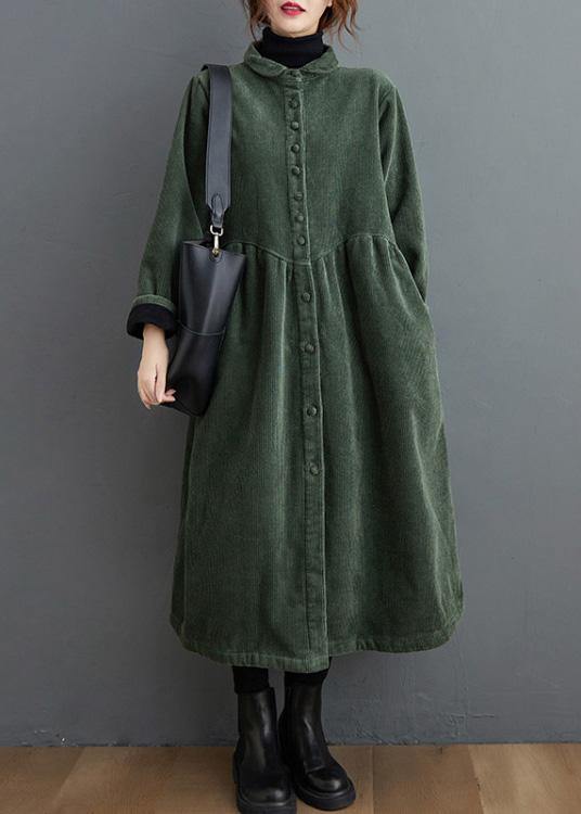 Blackish Green Corduroy Cinched Coat for Women | Mirelle