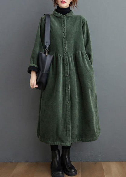 Blackish Green Corduroy Cinched Coat for Women | Mirelle