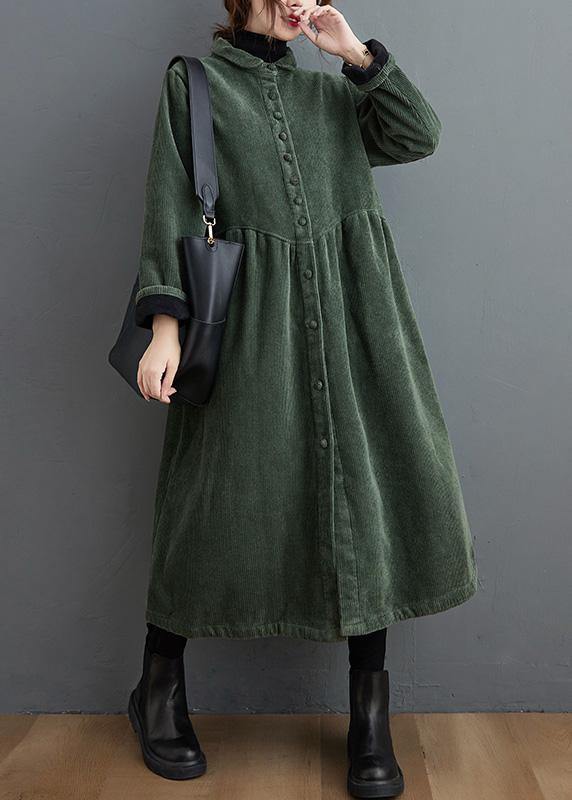 Blackish Green Corduroy Cinched Coat for Women | Mirelle