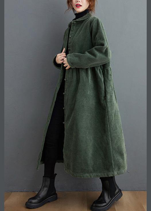 Blackish Green Corduroy Cinched Coat for Women | Mirelle