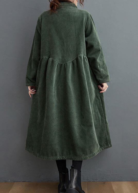 Blackish Green Corduroy Cinched Coat for Women | Mirelle