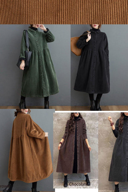 Blackish Green Corduroy Cinched Coat for Women | Mirelle